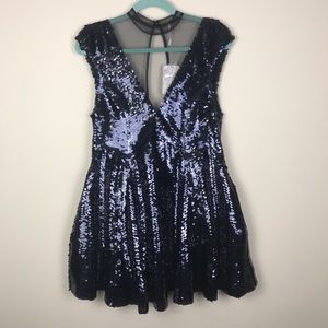 NWT Free People Dance Til Dawn Black Sequin Dress